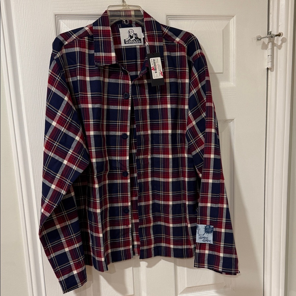 Jungles Men's Navy and Red Plaid Casual Shirt